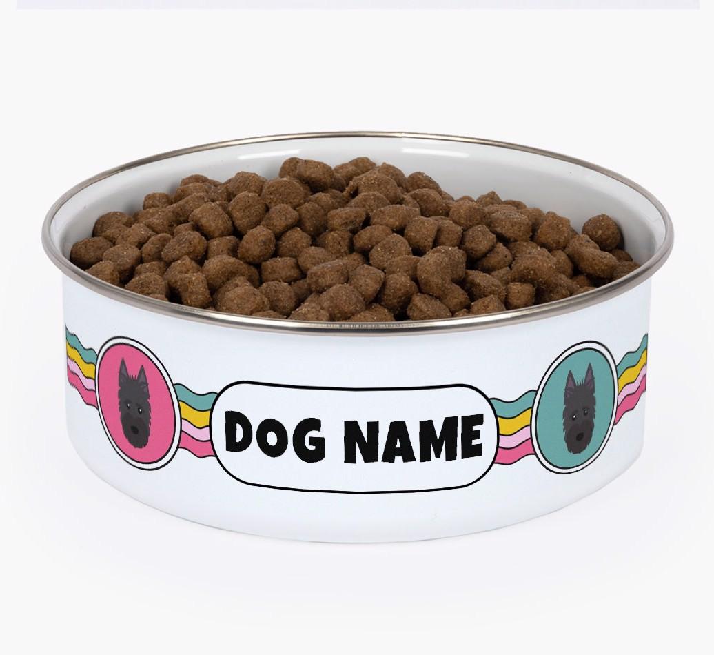 Rainbow Waves: Personalized {breedFullName} Enamel Dog Bowl