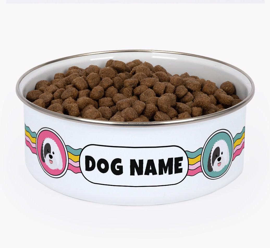 Rainbow Waves: Personalized {breedFullName} Enamel Dog Bowl
