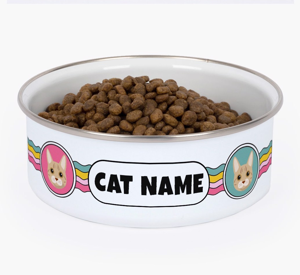 Rainbow Waves: Personalised {breedCommonName} Enamel Cat Bowl