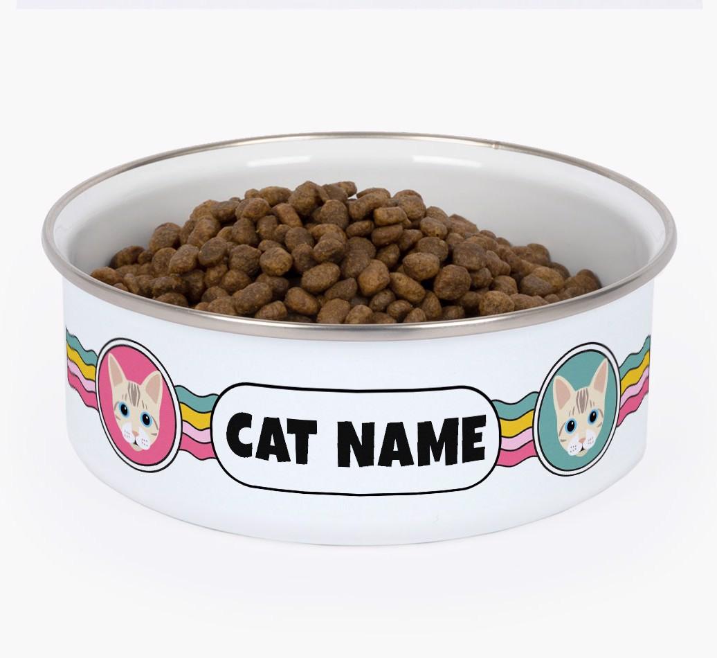 Rainbow Waves: Personalised {breedCommonName} Enamel Cat Bowl