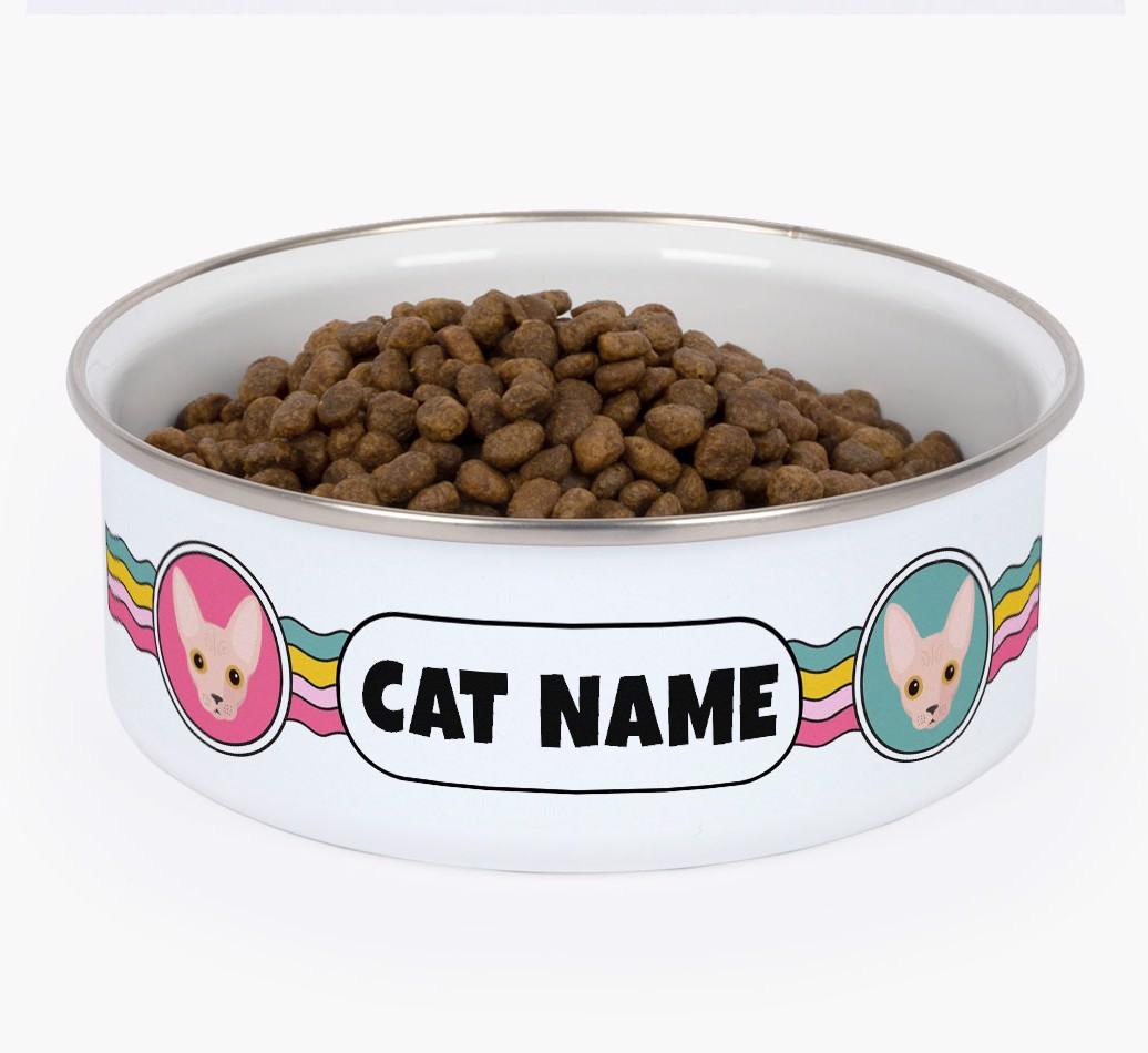 Rainbow Waves: Personalised {breedCommonName} Enamel Cat Bowl
