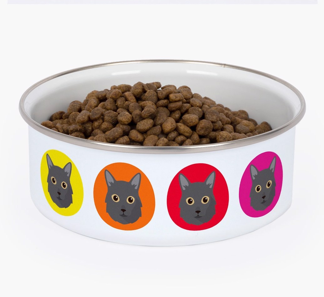 Coloured Icons: Personalised {breedCommonName} Enamel Cat Bowl