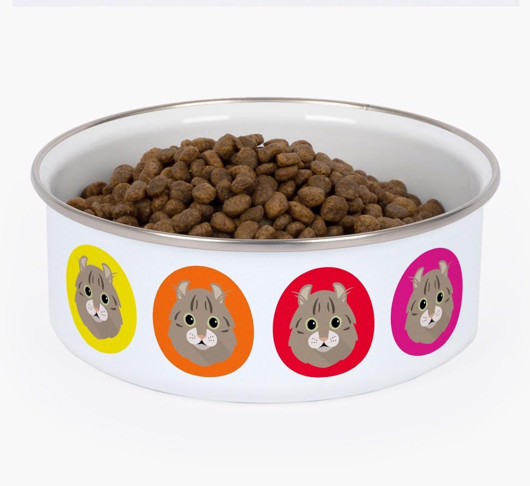 Coloured Icons: Personalised {breedCommonName} Enamel Cat Bowl
