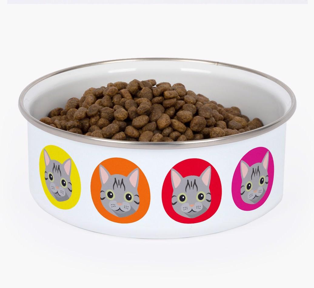 Coloured Icons: Personalised {breedCommonName} Enamel Cat Bowl