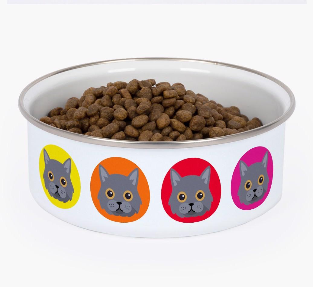 Coloured Icons: Personalised {breedCommonName} Enamel Cat Bowl