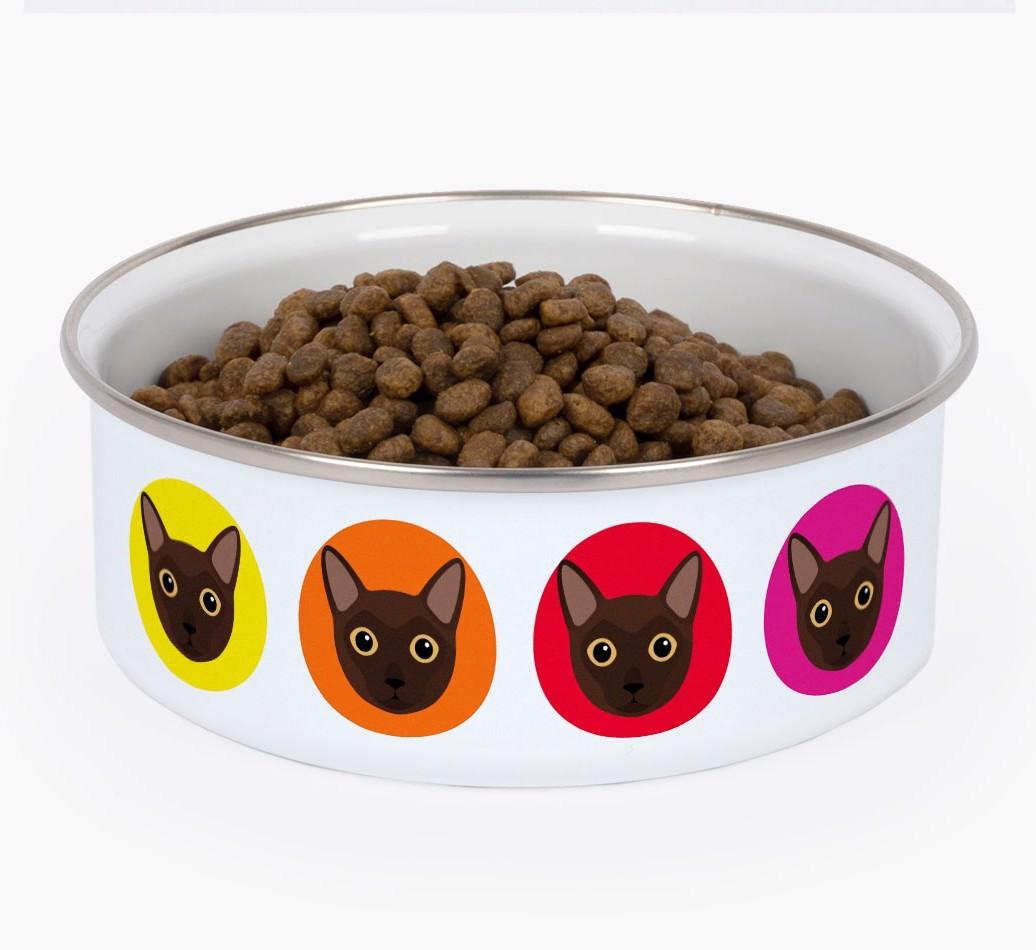 Coloured Icons: Personalised {breedCommonName} Enamel Cat Bowl