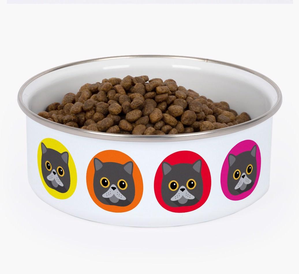 Coloured Icons: Personalised {breedCommonName} Enamel Cat Bowl