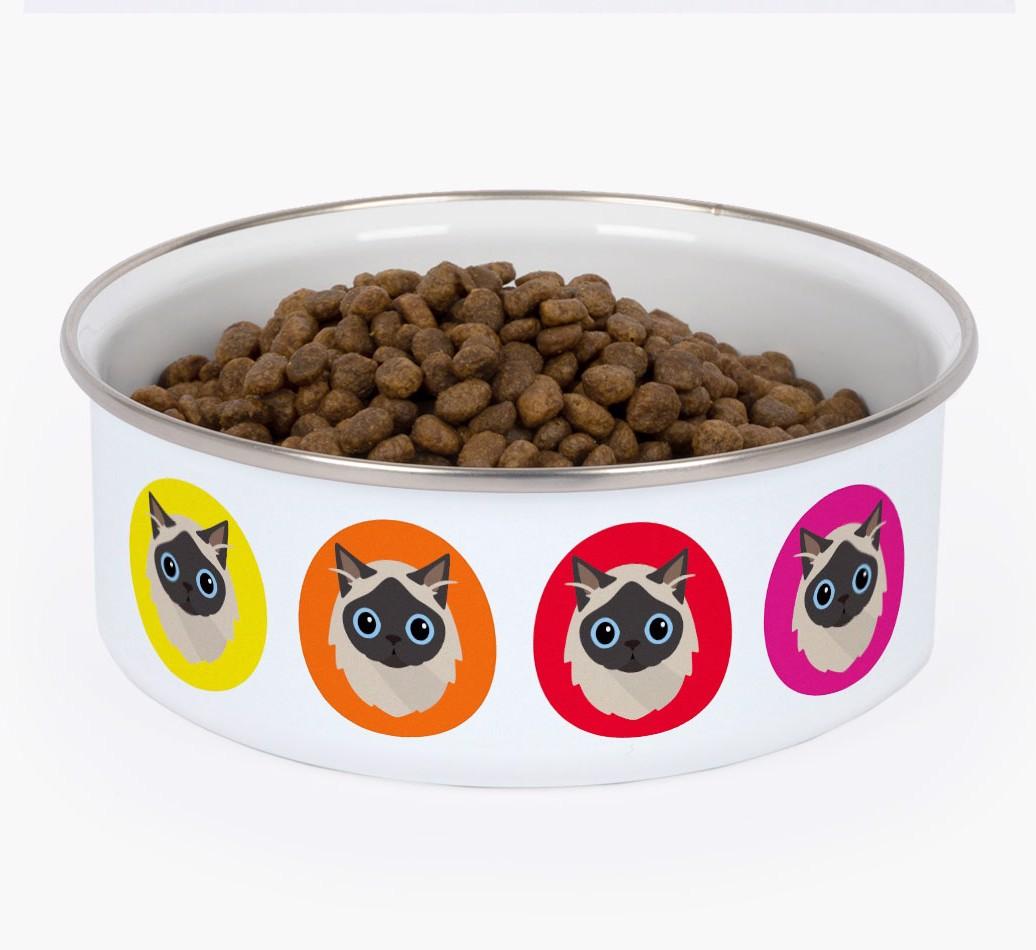 Coloured Icons: Personalised {breedCommonName} Enamel Cat Bowl