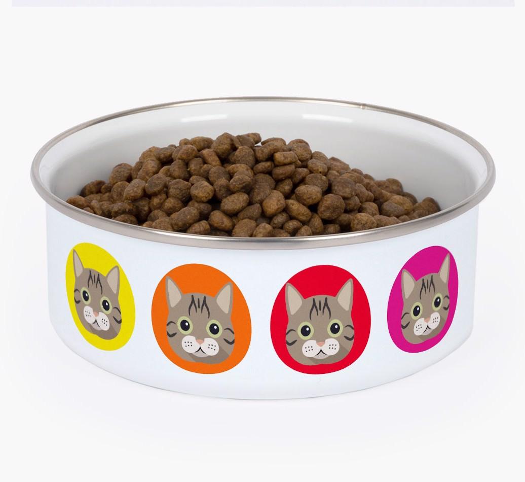 Coloured Icons: Personalised {breedCommonName} Enamel Cat Bowl