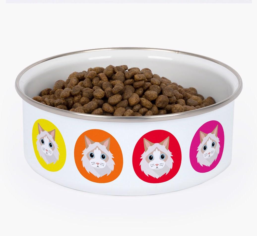 Coloured Icons: Personalised {breedCommonName} Enamel Cat Bowl