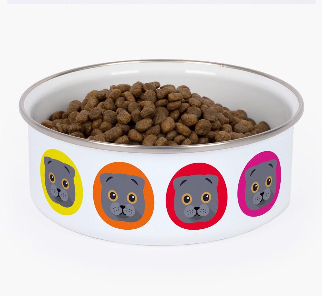 Coloured Icons: Personalised {breedCommonName} Enamel Cat Bowl