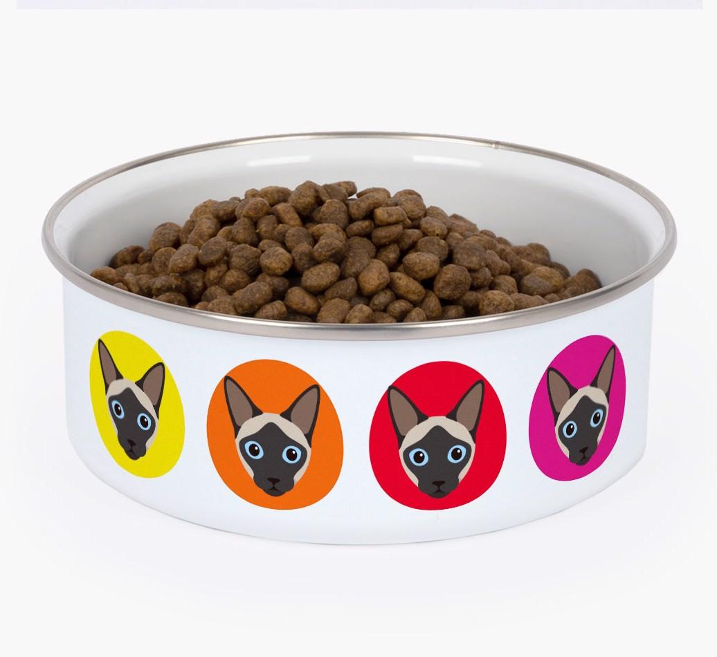 Coloured Icons: Personalised {breedCommonName} Enamel Cat Bowl