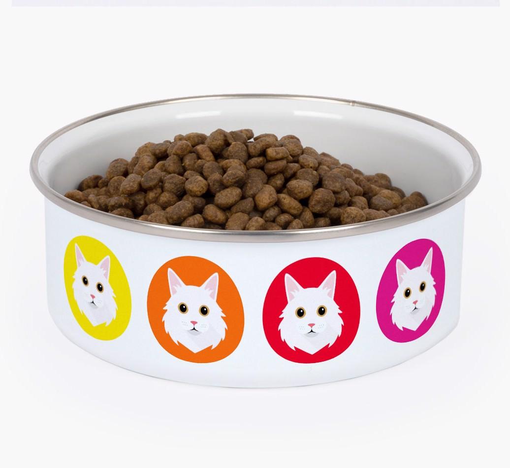 Coloured Icons: Personalised {breedCommonName} Enamel Cat Bowl