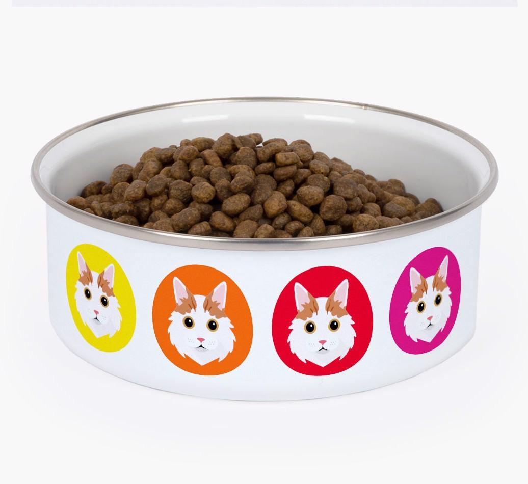 Coloured Icons: Personalised {breedCommonName} Enamel Cat Bowl