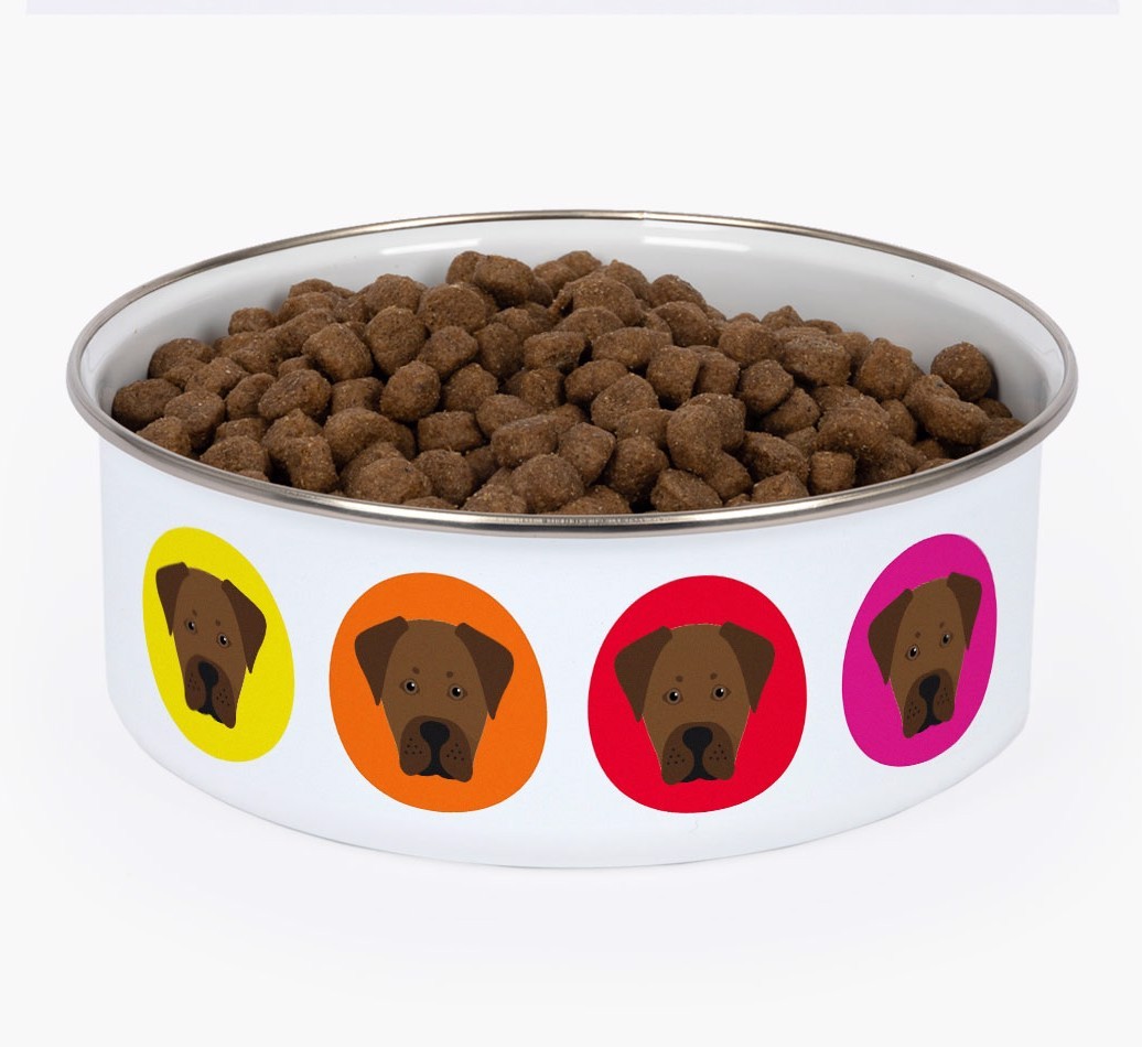 Colorful Icons: Personalized {breedFullName} Enamel Dog Bowl