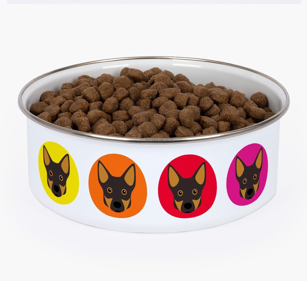 Colorful Icons: Personalized {breedFullName} Enamel Dog Bowl