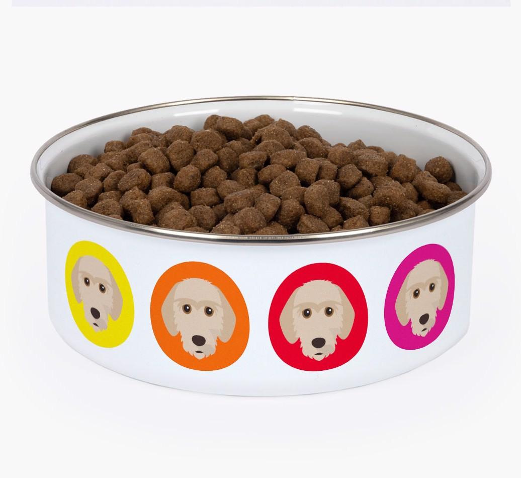 Colorful Icons: Personalized {breedFullName} Enamel Dog Bowl