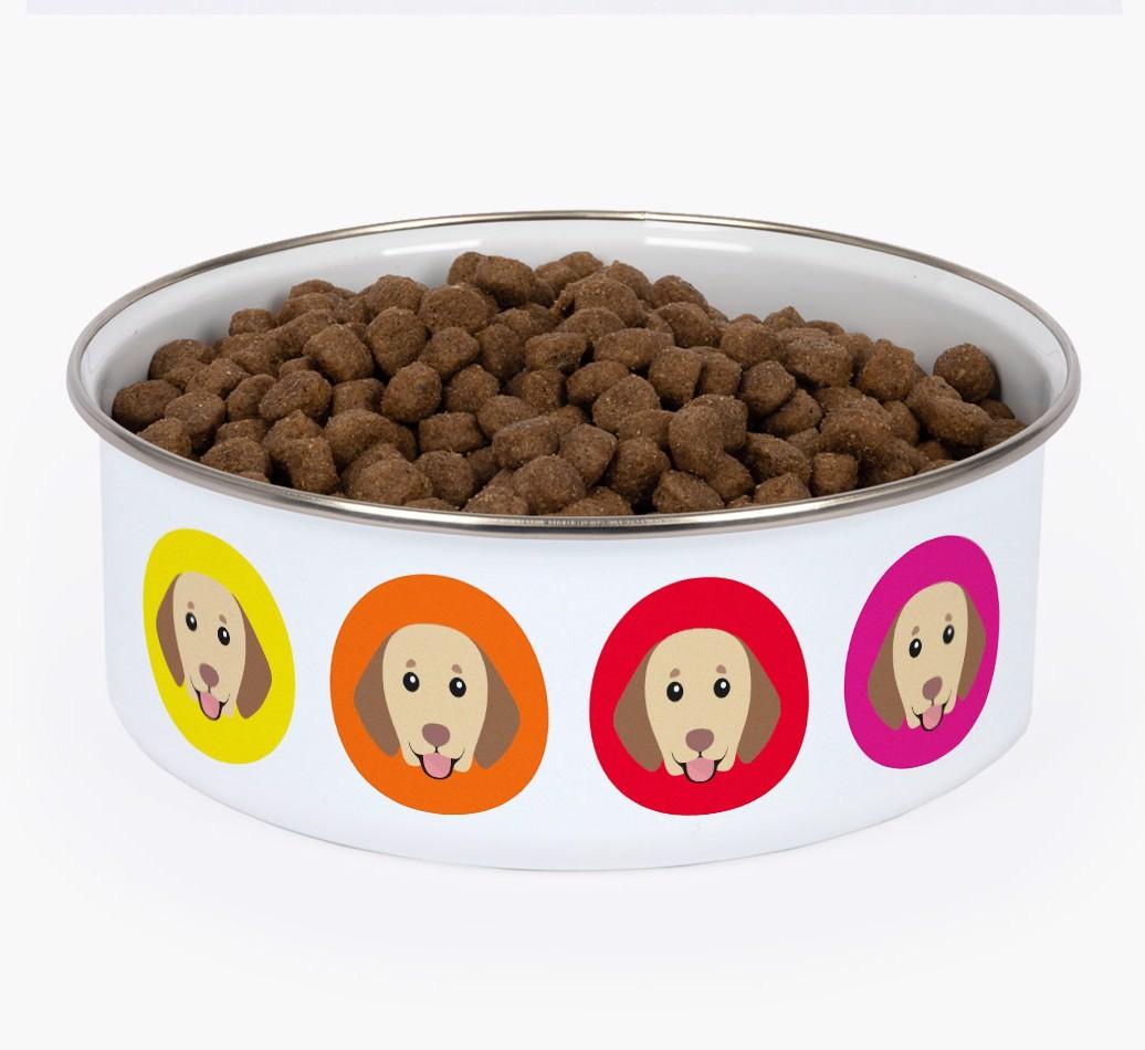 Colorful Icons: Personalized {breedFullName} Enamel Dog Bowl