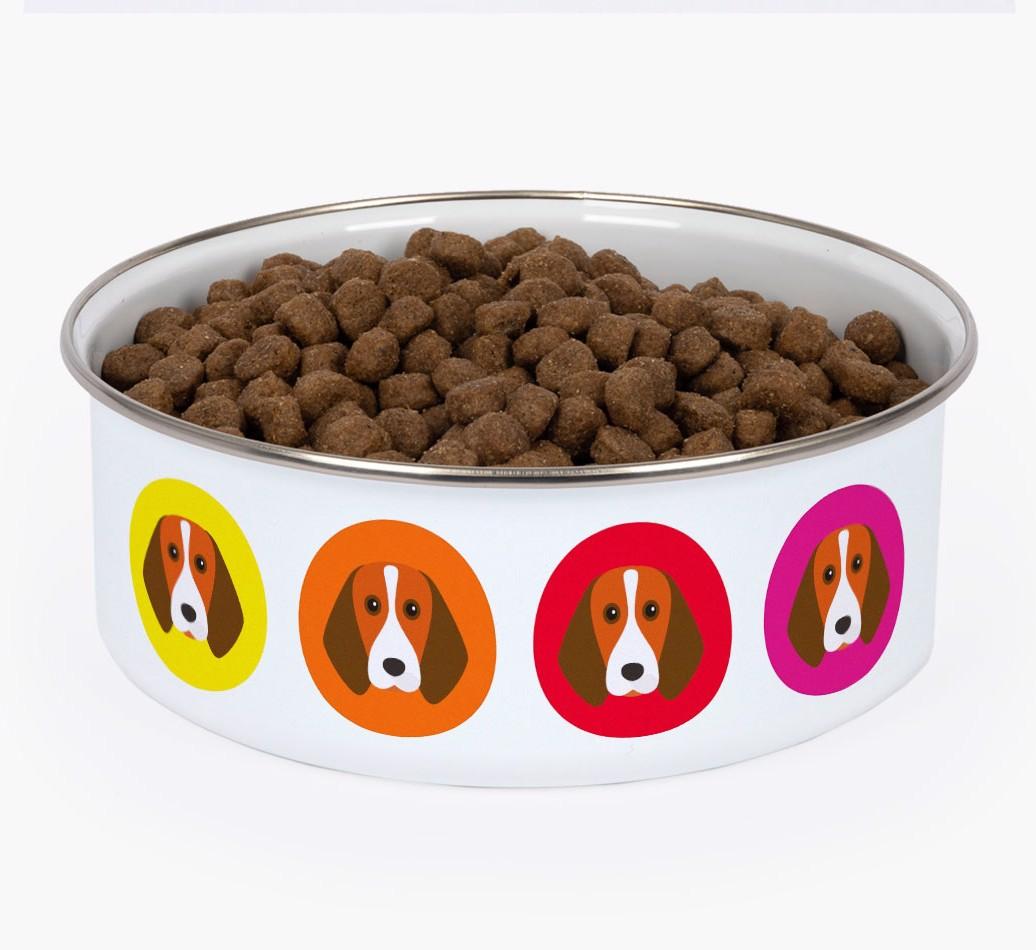 Colorful Icons: Personalized {breedFullName} Enamel Dog Bowl