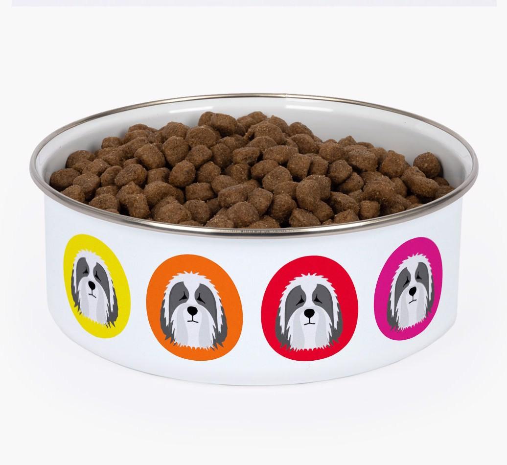Colorful Icons: Personalized {breedFullName} Enamel Dog Bowl