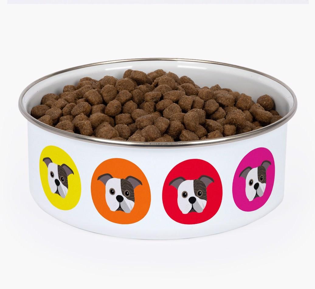 Colorful Icons: Personalized {breedFullName} Enamel Dog Bowl