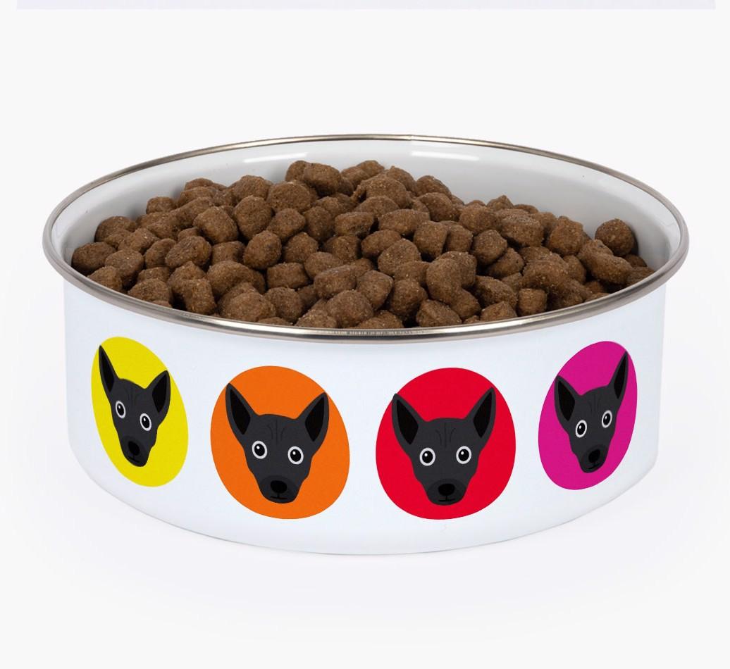 Colorful Icons: Personalized {breedFullName} Enamel Dog Bowl
