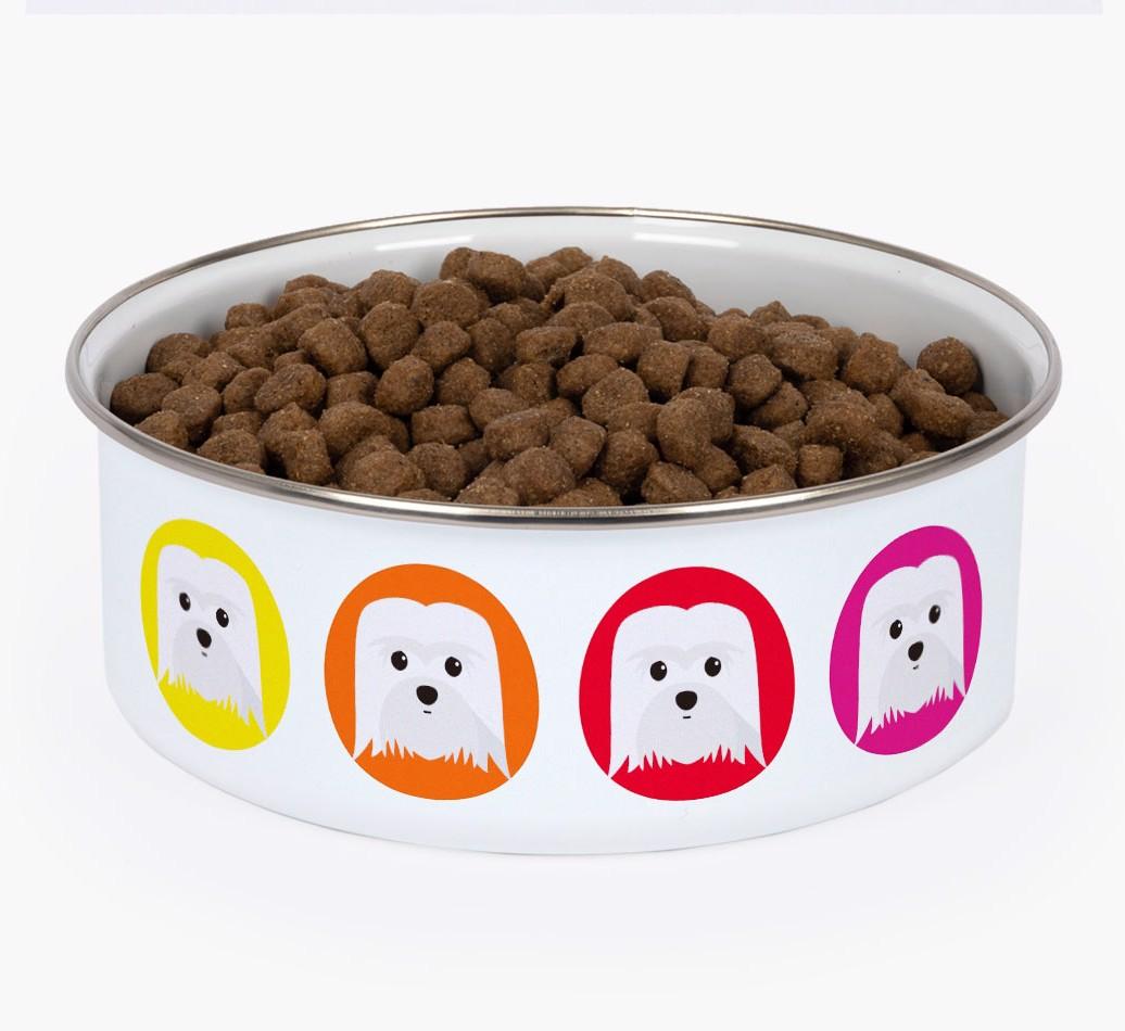 Colorful Icons: Personalized {breedFullName} Enamel Dog Bowl