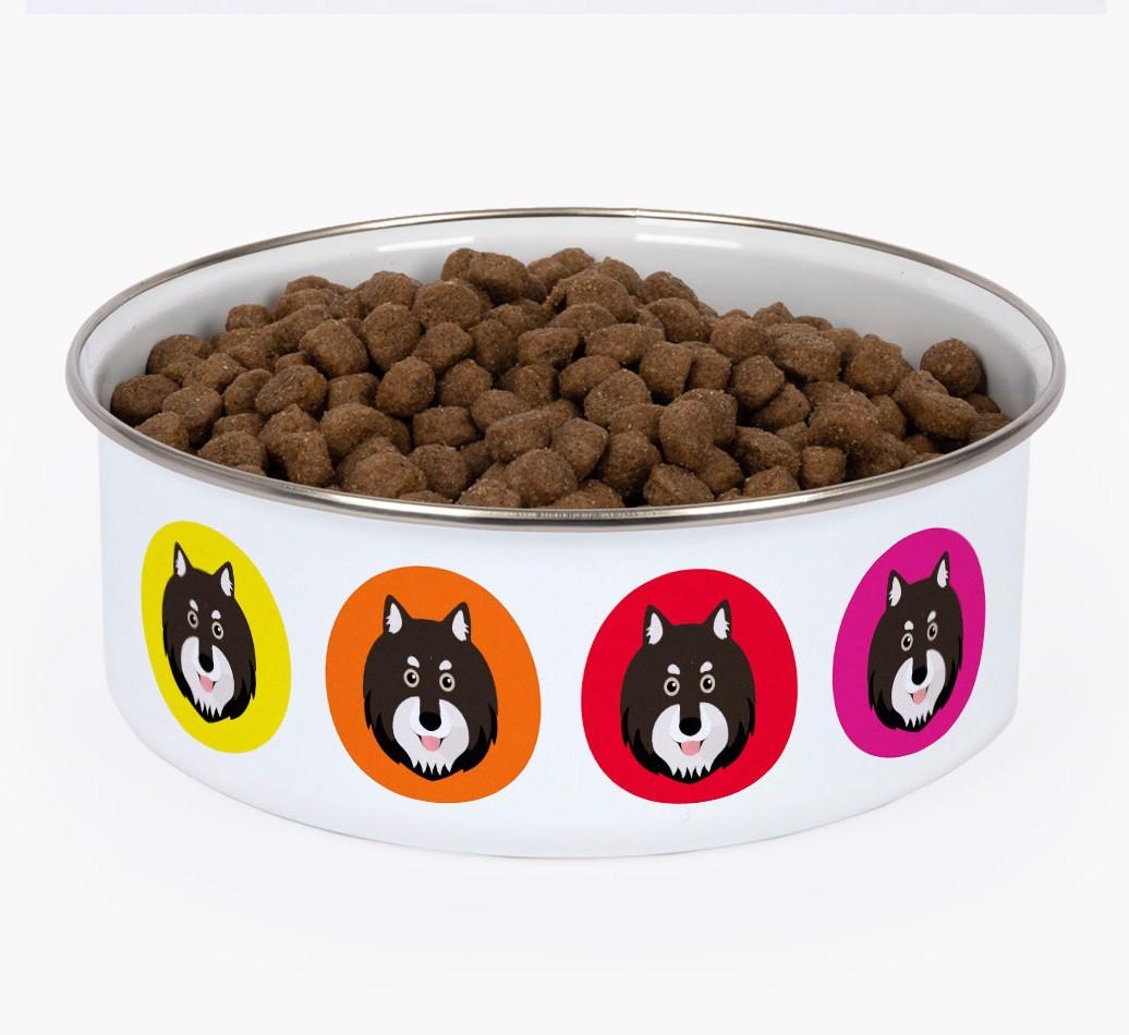 Colorful Icons: Personalized {breedFullName} Enamel Dog Bowl