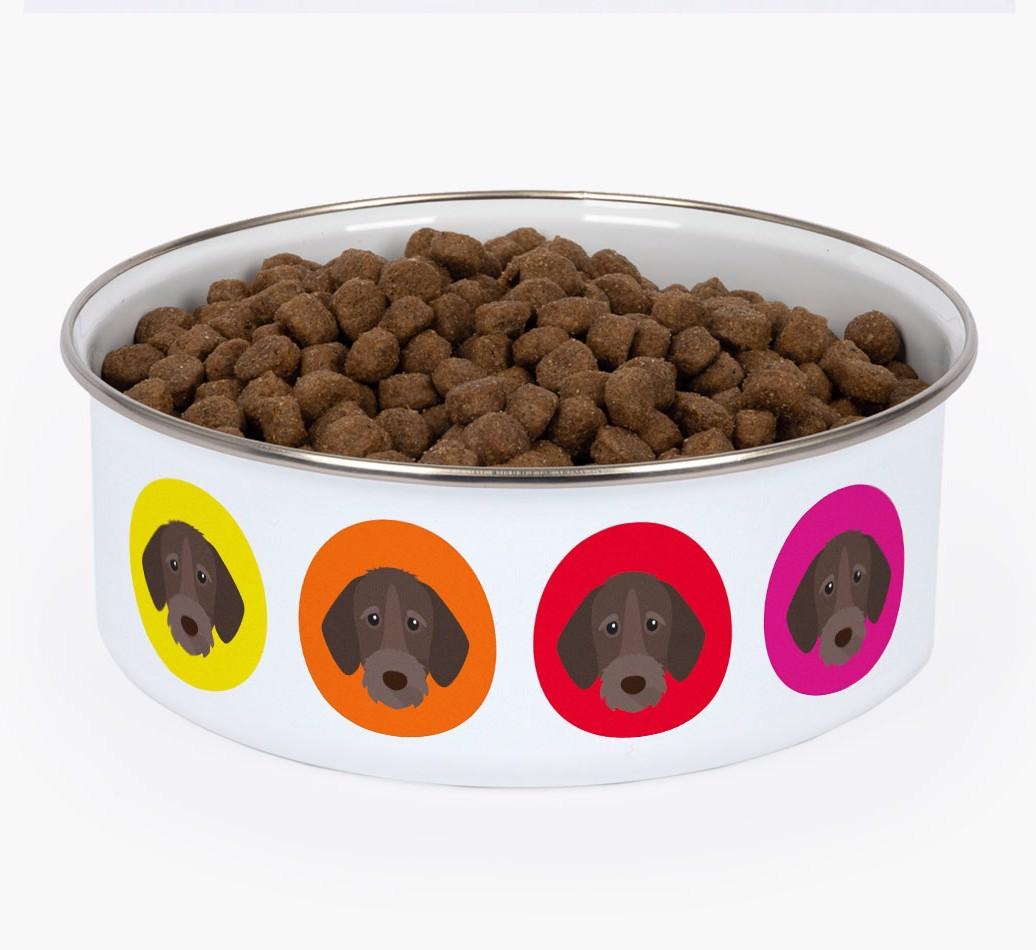 Colorful Icons: Personalized {breedFullName} Enamel Dog Bowl