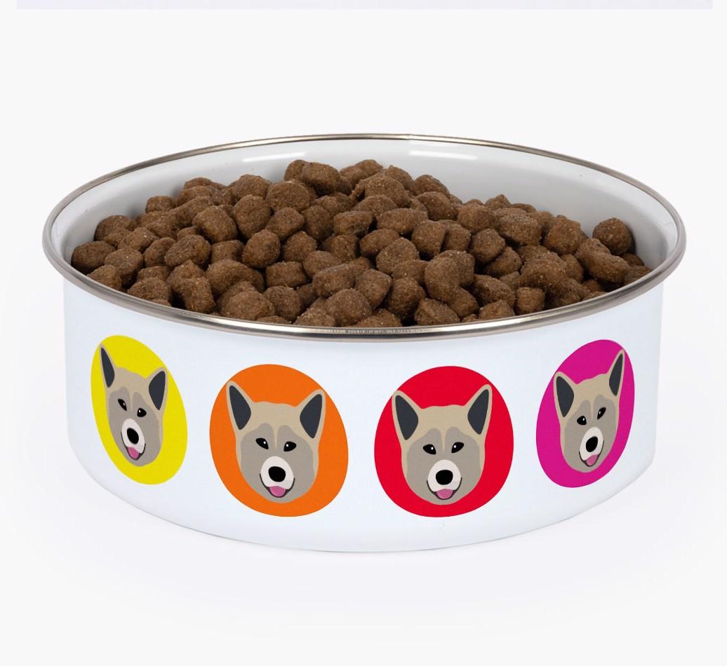Colorful Icons: Personalized {breedFullName} Enamel Dog Bowl