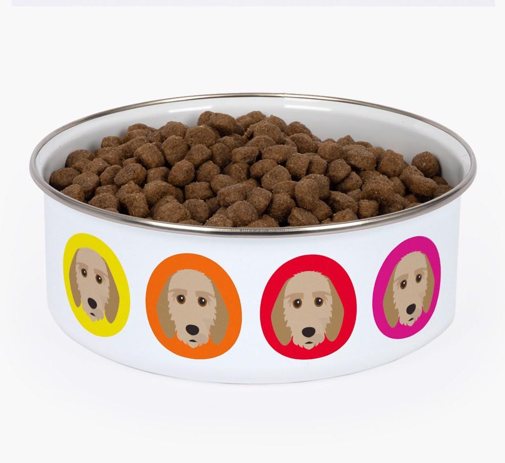 Colorful Icons: Personalized {breedFullName} Enamel Dog Bowl