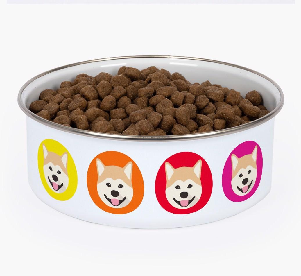 Colorful Icons: Personalized {breedFullName} Enamel Dog Bowl