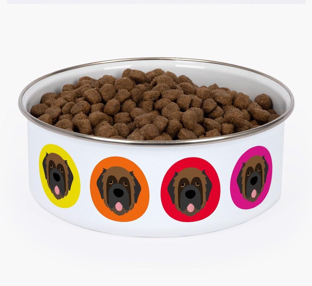 Colorful Icons: Personalized {breedFullName} Enamel Dog Bowl