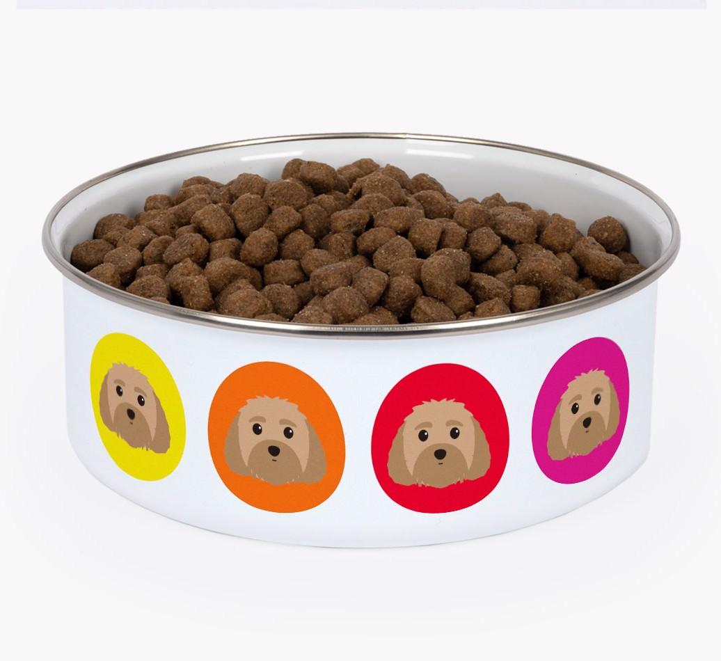 Colorful Icons: Personalized {breedFullName} Enamel Dog Bowl