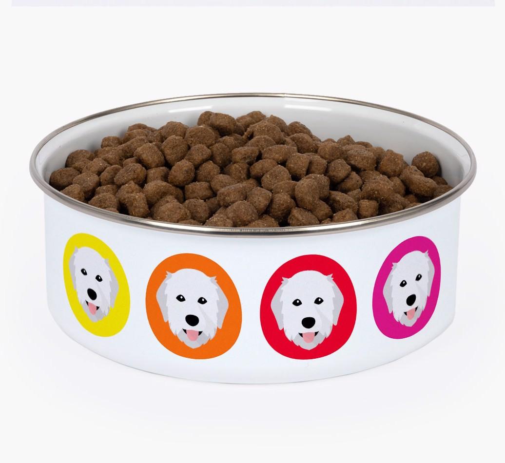 Colorful Icons: Personalized {breedFullName} Enamel Dog Bowl