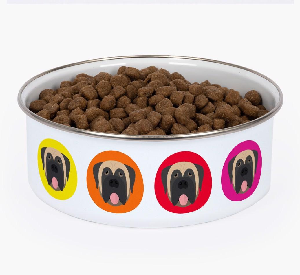 Colorful Icons: Personalized {breedFullName} Enamel Dog Bowl