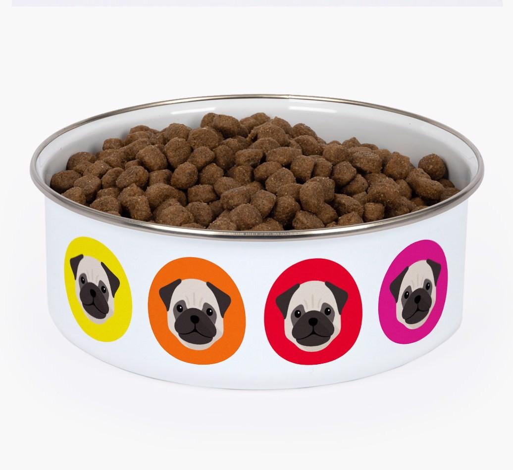 Colorful Icons: Personalized {breedFullName} Enamel Dog Bowl