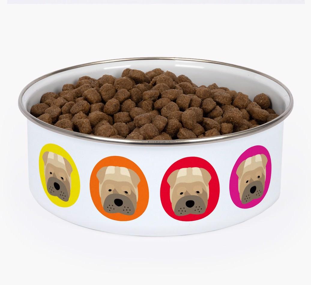 Colorful Icons: Personalized {breedFullName} Enamel Dog Bowl