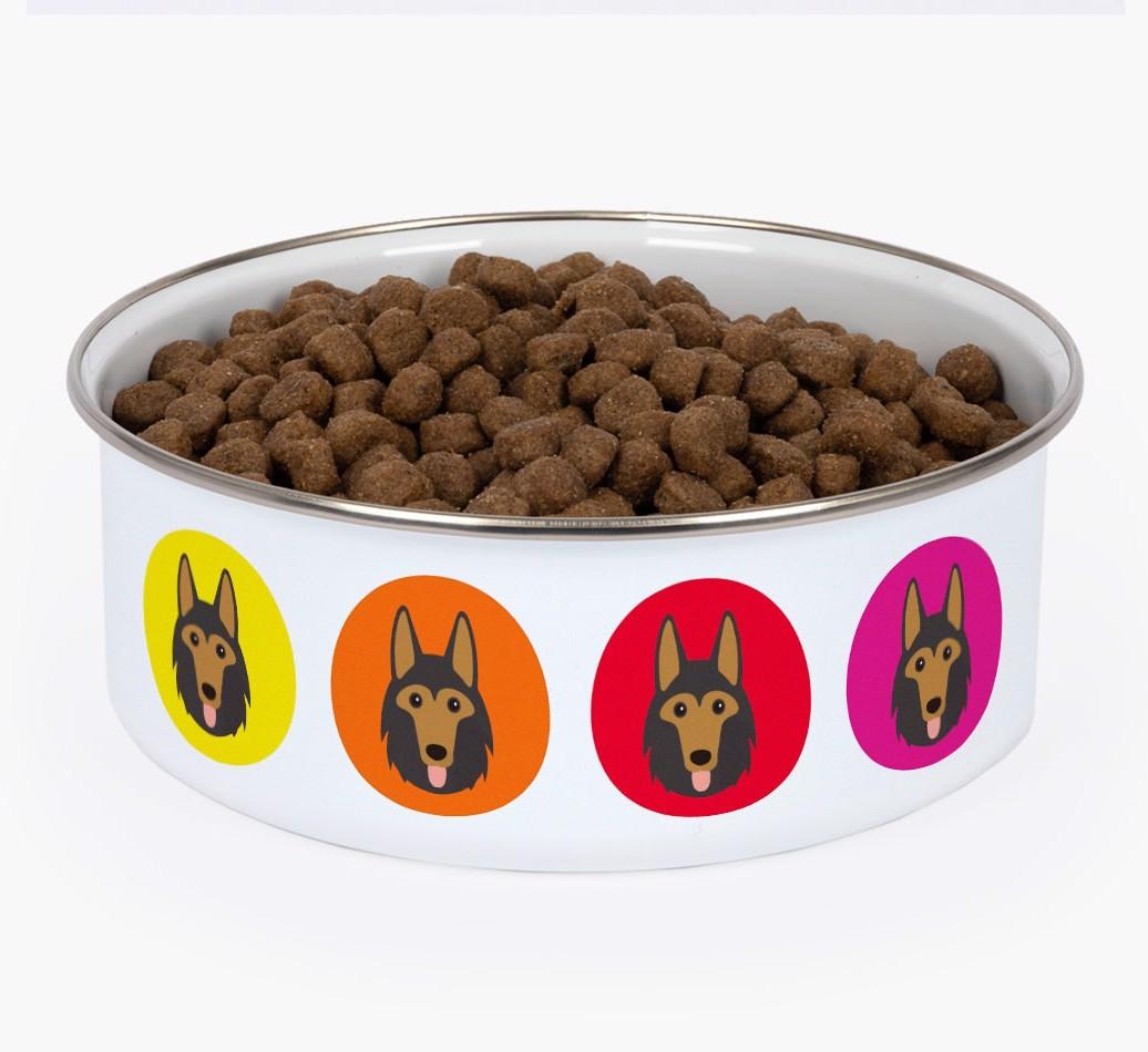 Colorful Icons: Personalized {breedFullName} Enamel Dog Bowl