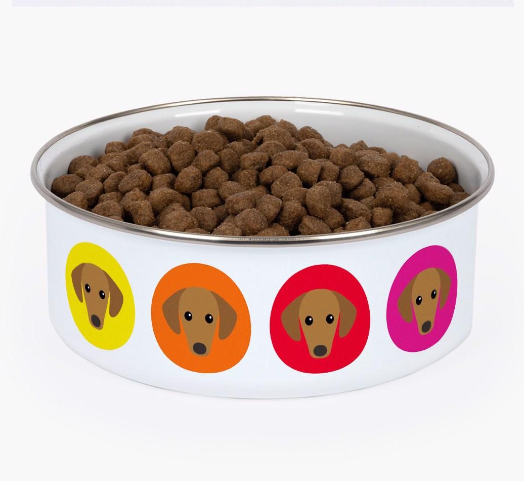 Colorful Icons: Personalized {breedFullName} Enamel Dog Bowl