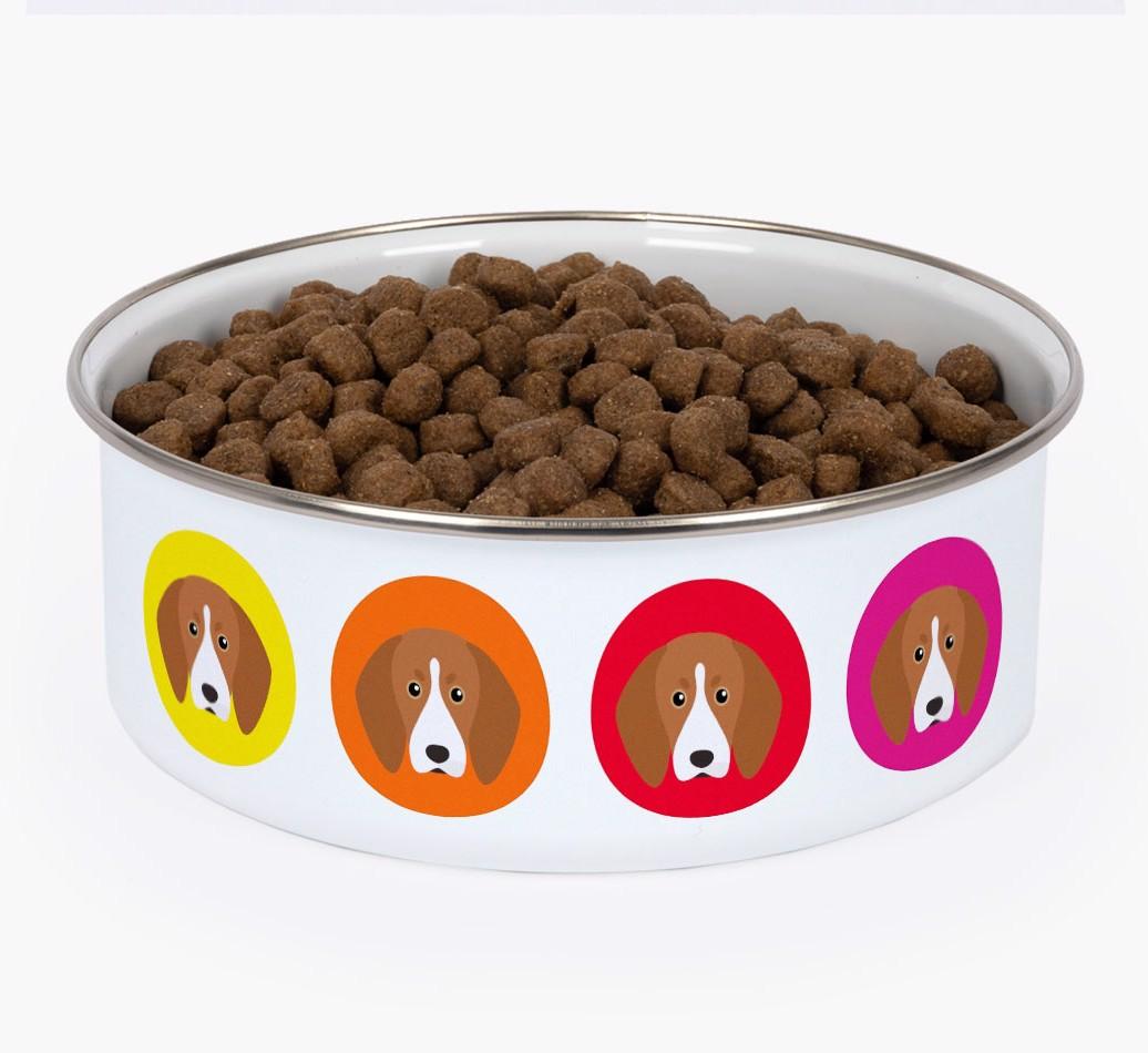 Colorful Icons: Personalized {breedFullName} Enamel Dog Bowl