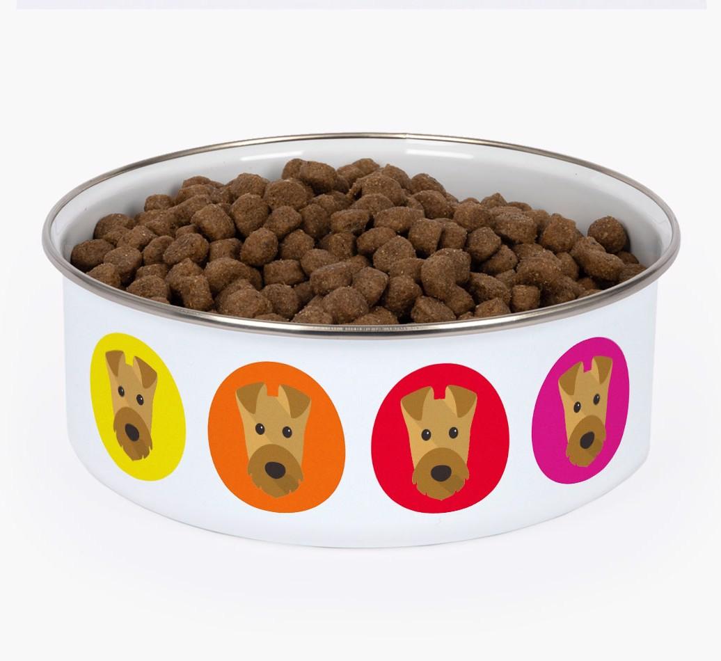 Colorful Icons: Personalized {breedFullName} Enamel Dog Bowl
