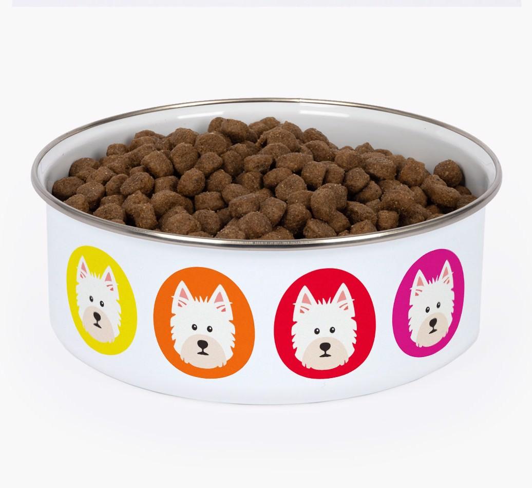Colorful Icons: Personalized {breedFullName} Enamel Dog Bowl
