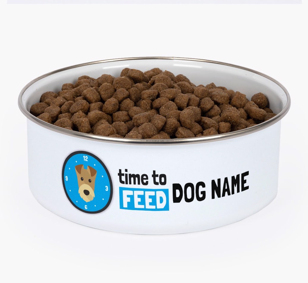 Time To Feed: Personalised {breedFullName} Enamel Dog Bowl