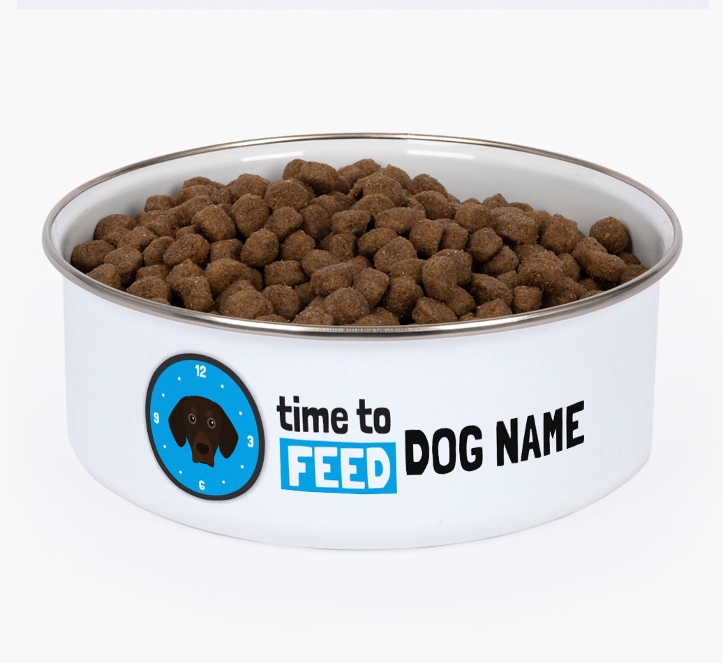 Time To Feed: Personalised {breedFullName} Enamel Dog Bowl