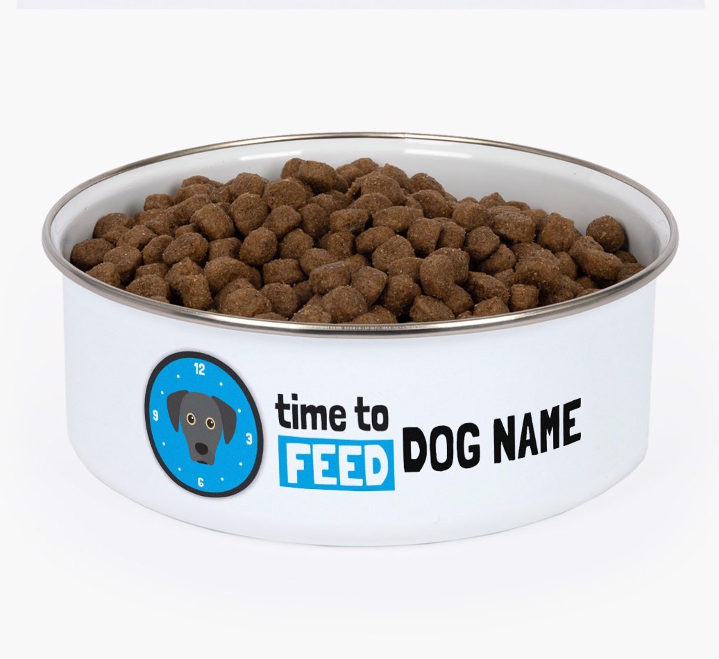 Time To Feed: Personalised {breedFullName} Enamel Dog Bowl