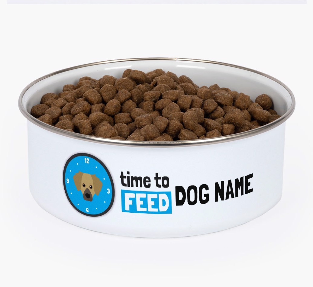 Time To Feed: Personalised {breedFullName} Enamel Dog Bowl