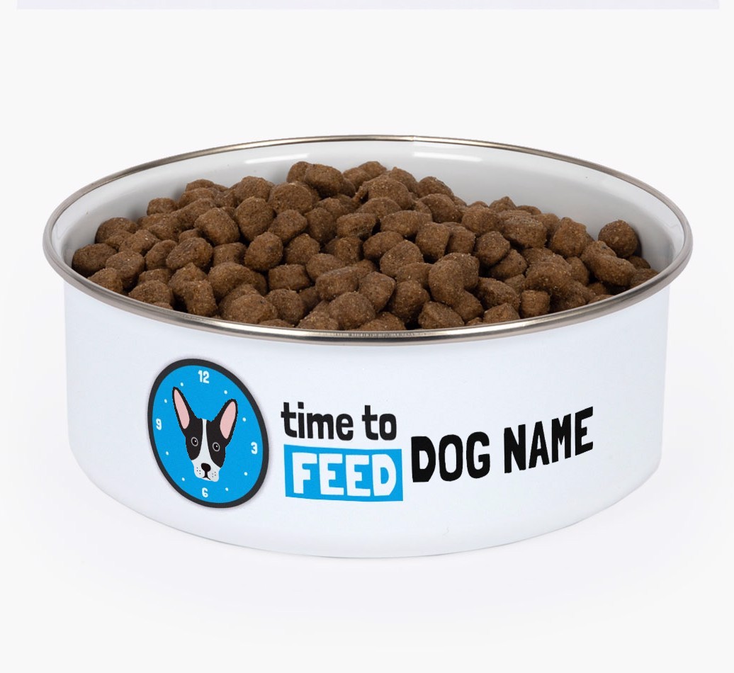 Time To Feed: Personalised {breedFullName} Enamel Dog Bowl
