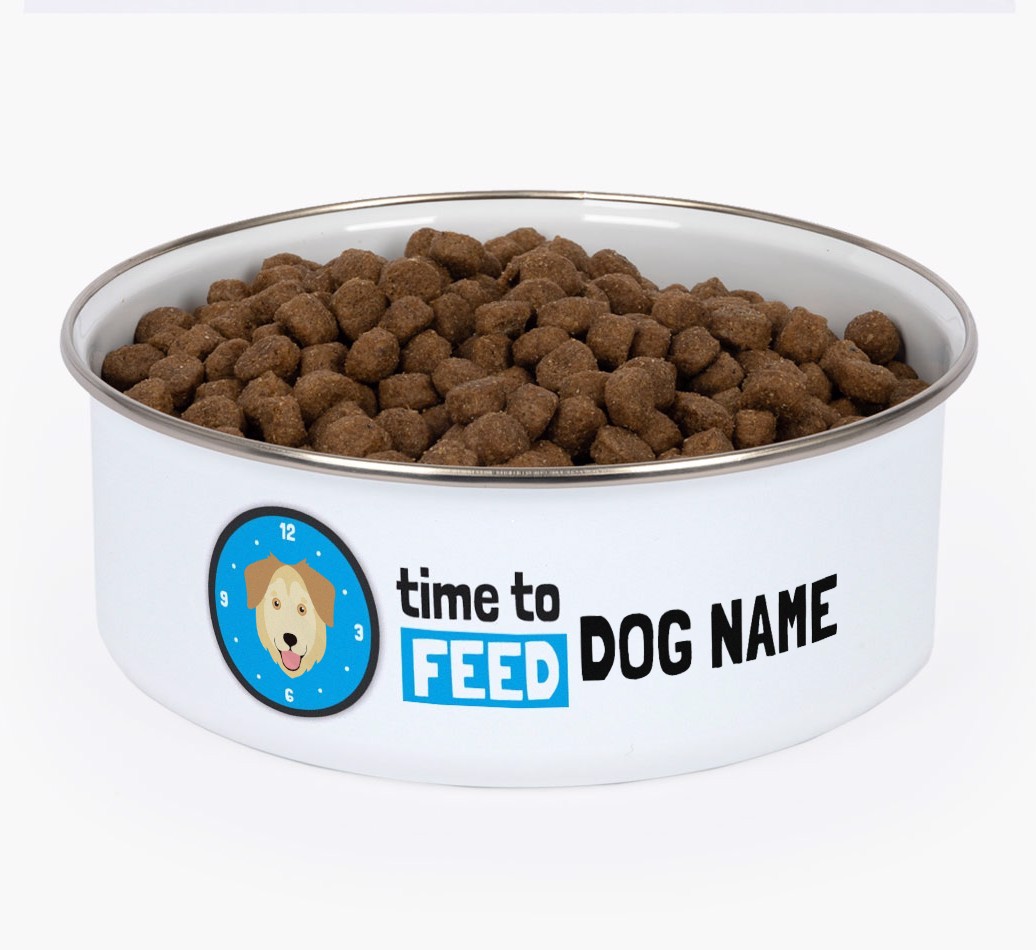 Time To Feed: Personalised {breedFullName} Enamel Dog Bowl