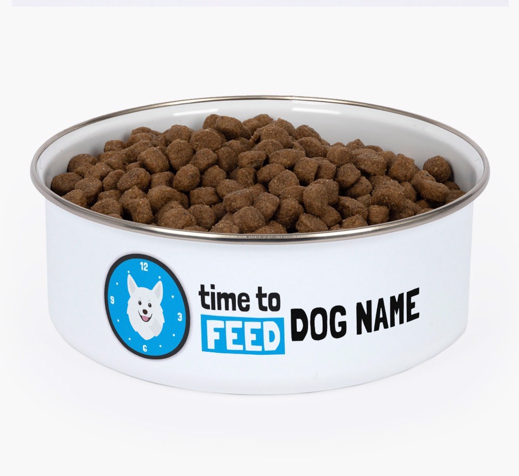 Time To Feed: Personalised {breedFullName} Enamel Dog Bowl